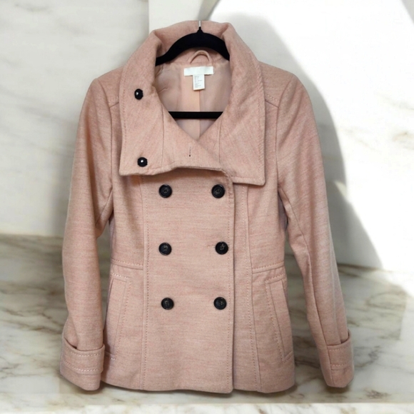 NWOT H&M Light Pink Double-breasted Peacoat, 6 - Picture 1 of 4